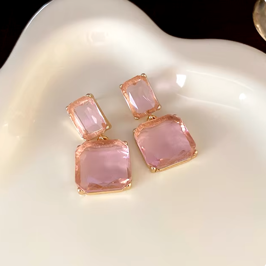 Dubbel Vierkant Kristal Oorbellen