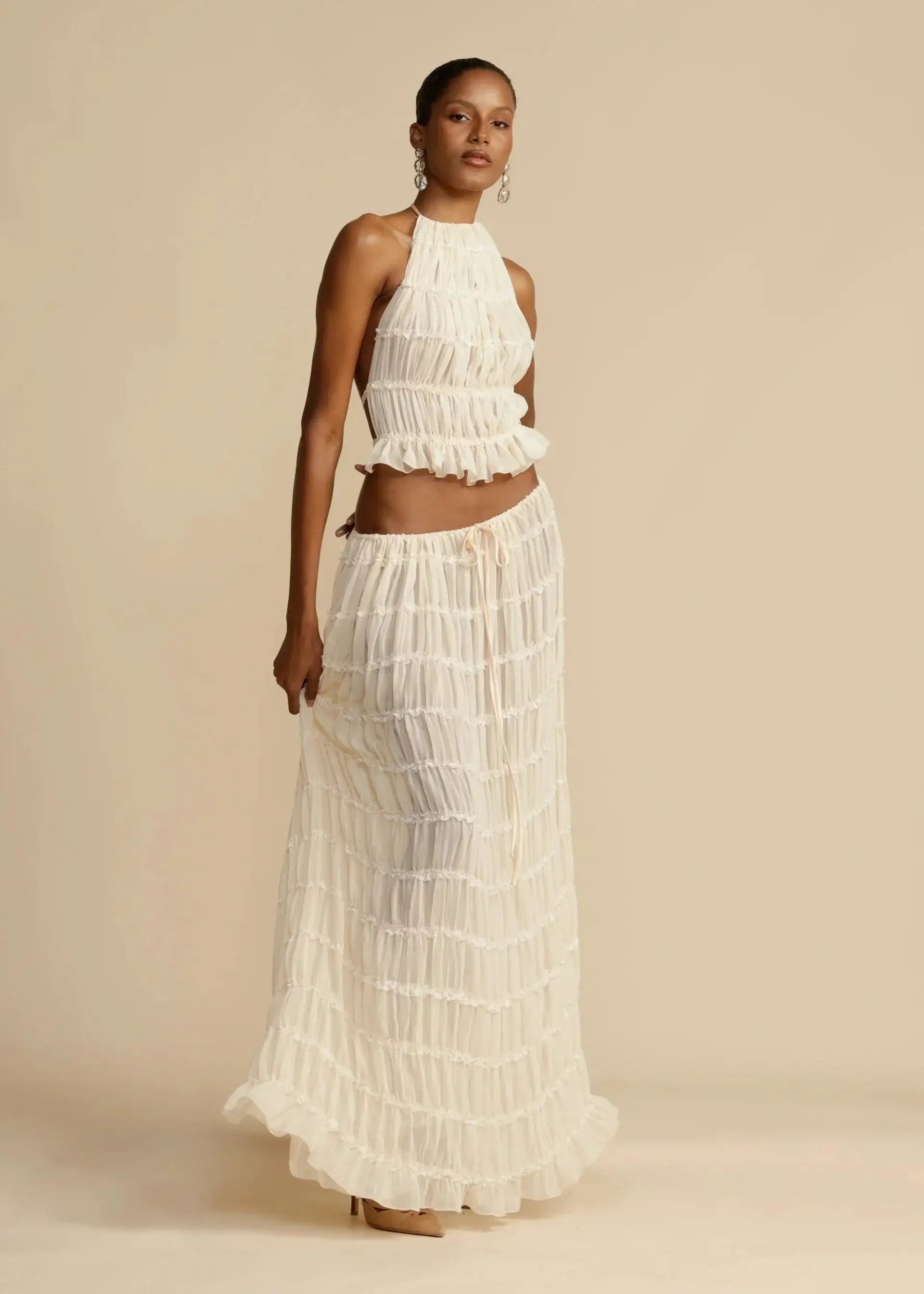 Zomerse Tweedelige Set Geplooide Top en Rok met open rug