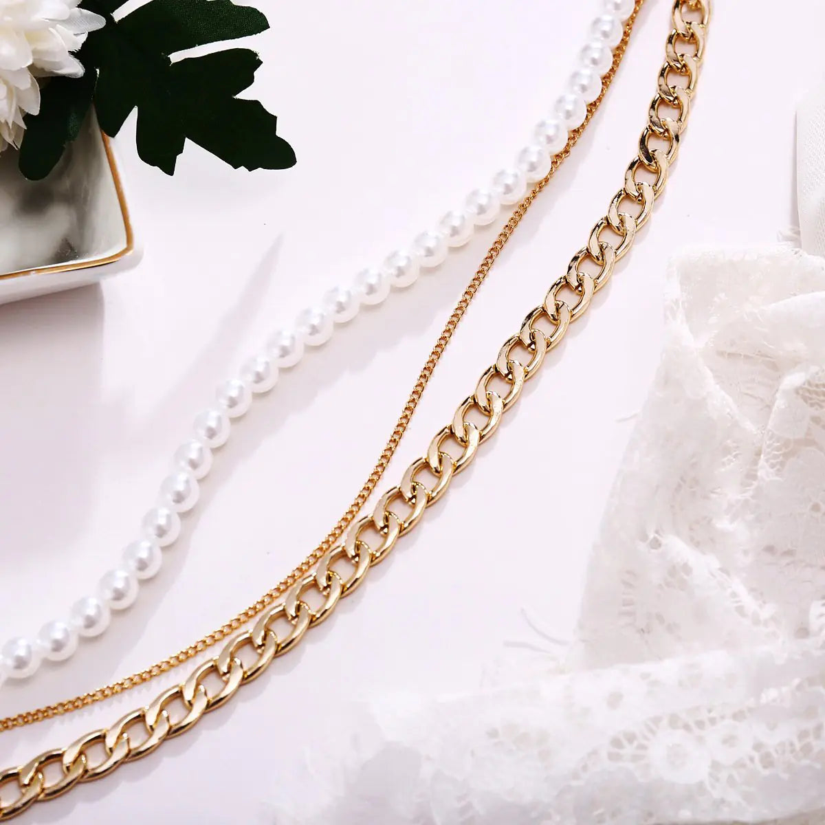 Gelaagde Parels & Schakels Ketting