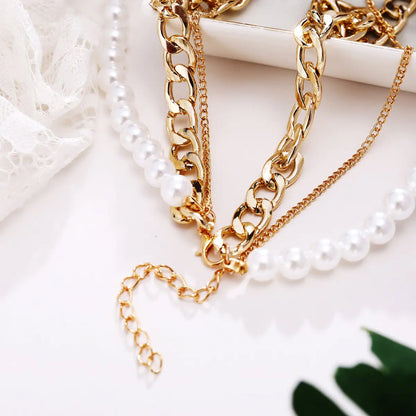 Gelaagde Parels & Schakels Ketting
