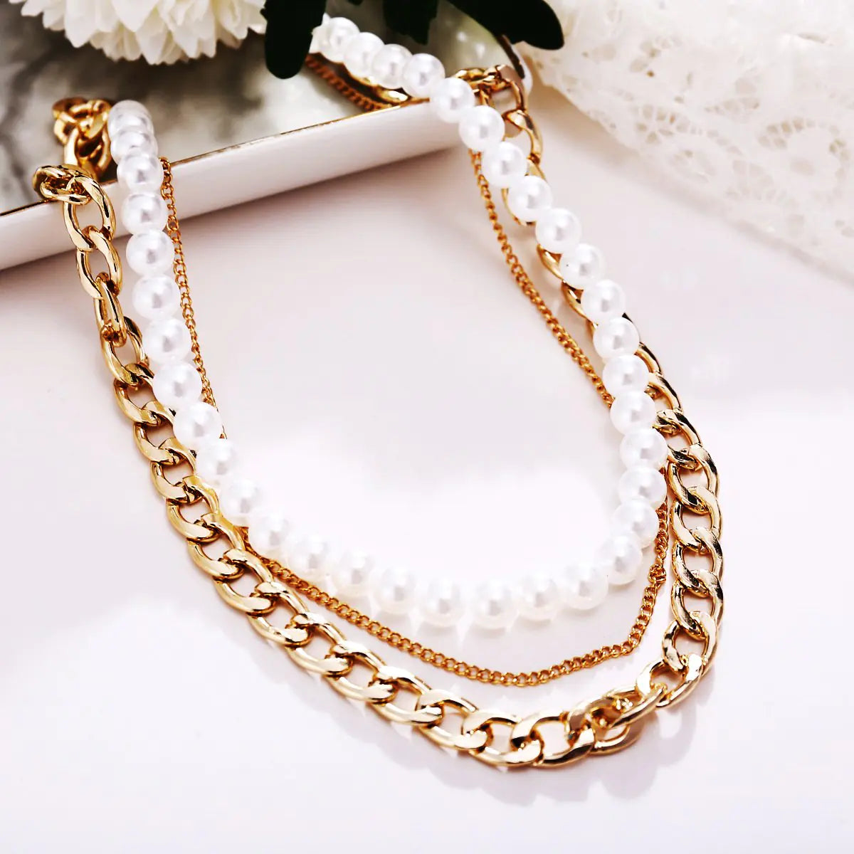 Gelaagde Parels & Schakels Ketting