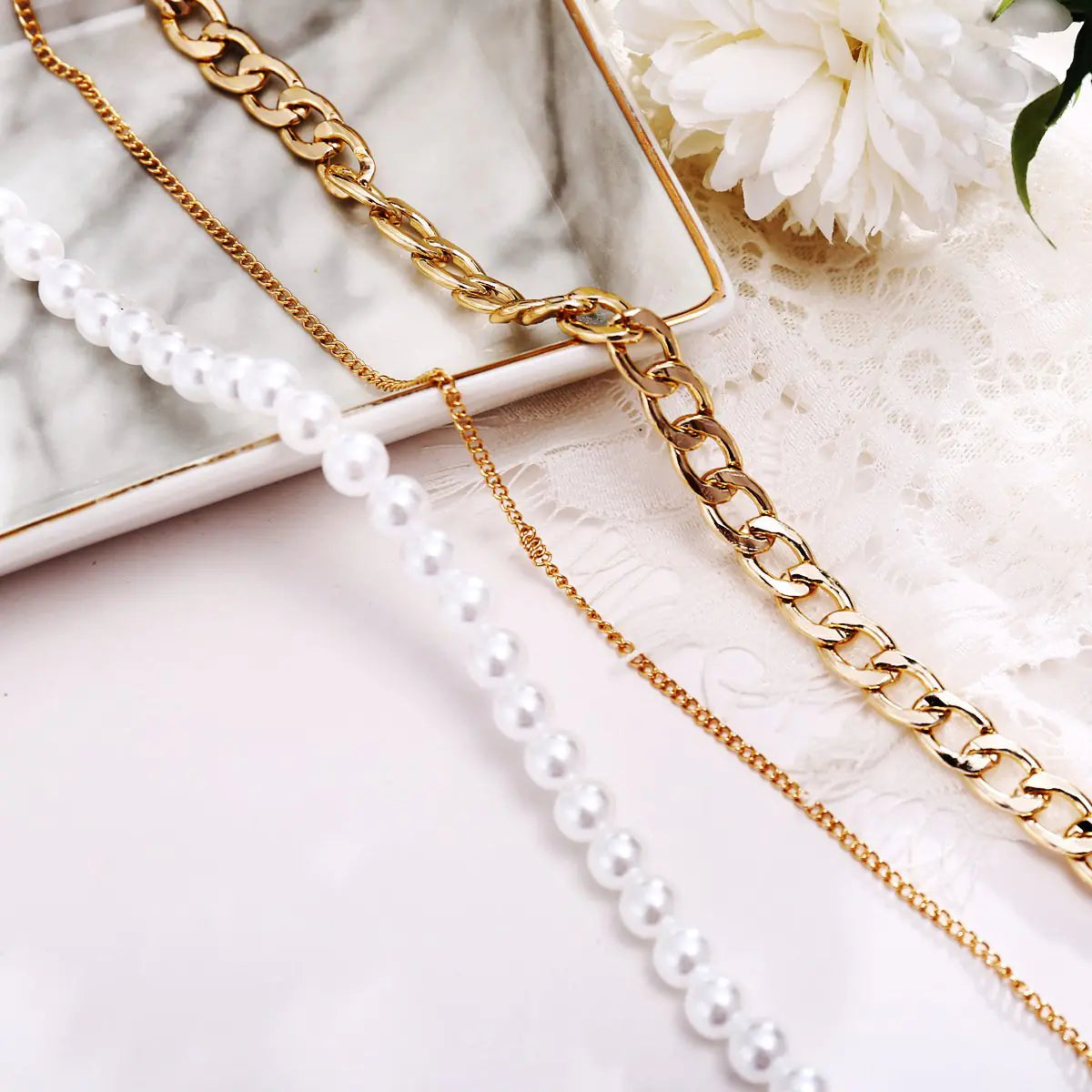 Gelaagde Parels & Schakels Ketting