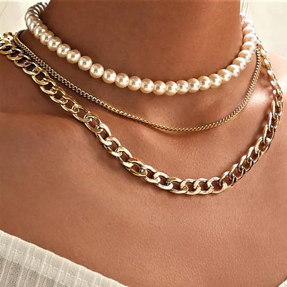 Gelaagde Parels & Schakels Ketting